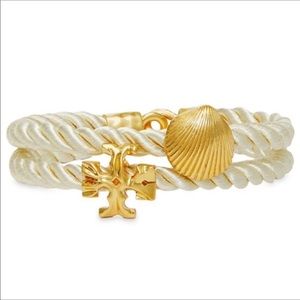 Tory Burch Logo shell charm Silk Rope bracelet